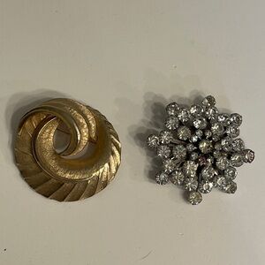 Vintage Coro Pins Gold Tone Rhinestones